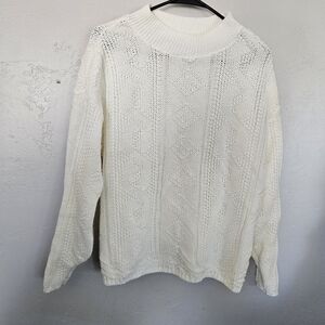 Bobbie Brooks Vintage Women's Large Cozy White Knit Sweater Diamond Fall Winter